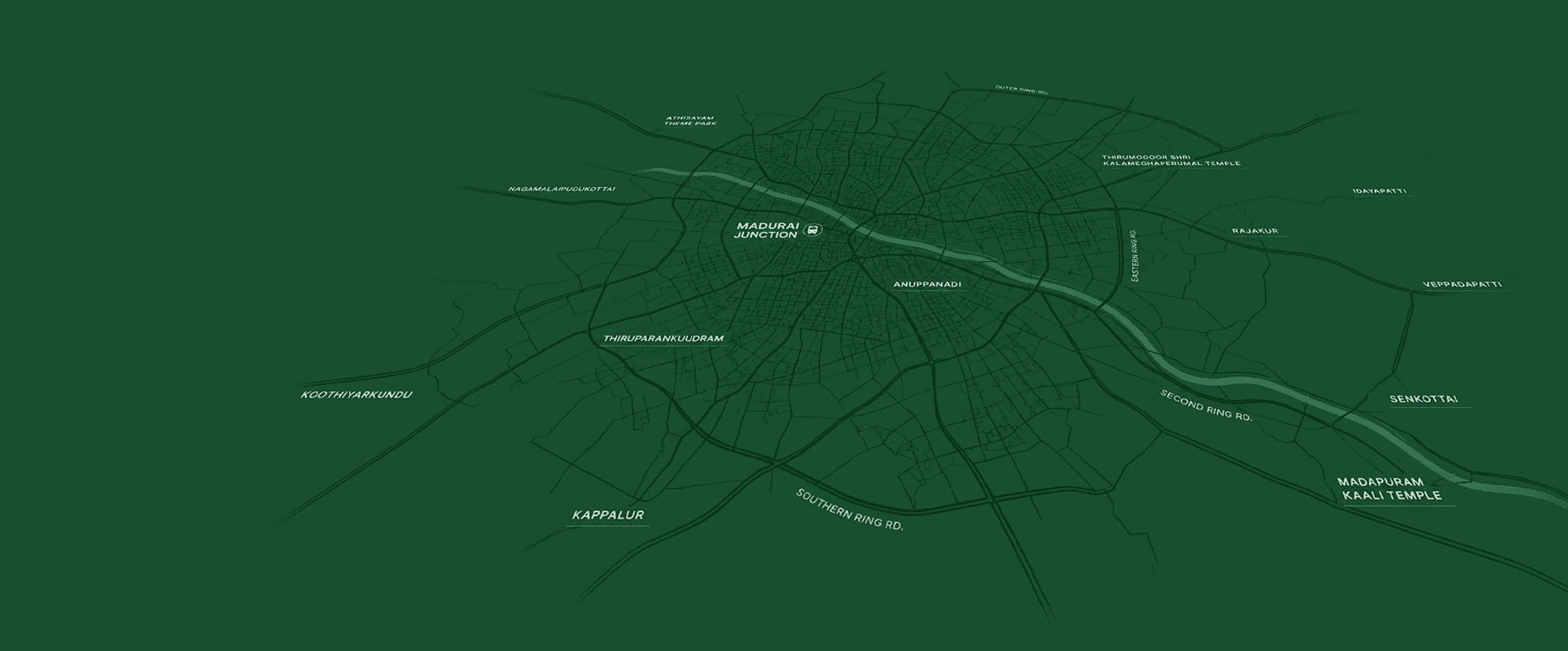 Stylized map of Madurai showing Visvas project locations